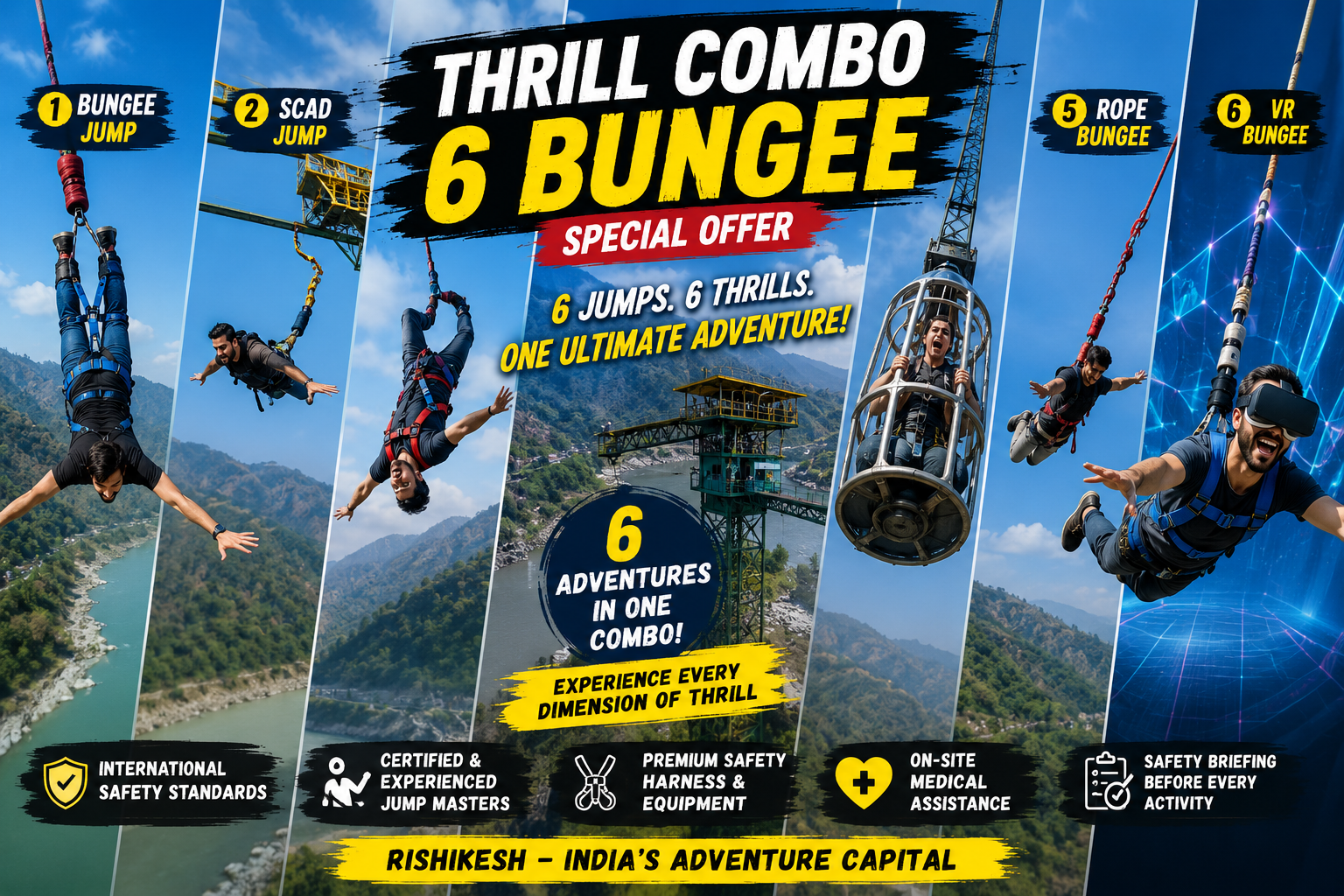 Thrill Combo – 6 Bungee Adventure Package in Rishikesh in Rishikesh