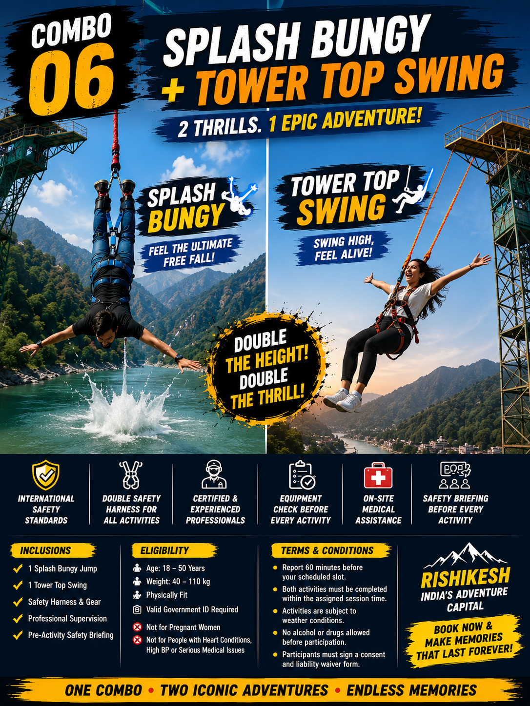 Combo 06 – Splash Bungee + Tower Top Swing in Rishikesh in Rishikesh
