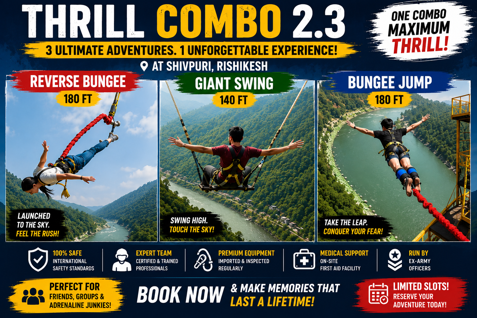 Thrill Combo 2.3 – Bungee Jump + Reverse Bungee + Giant Swing in Rishikesh in Rishikesh