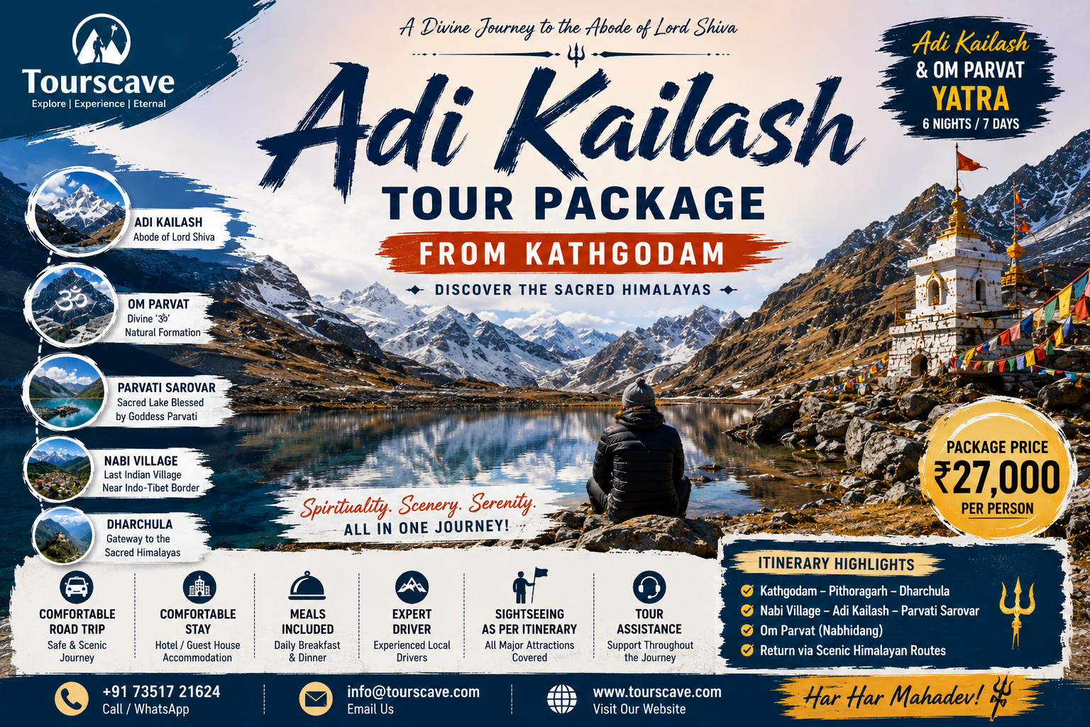 Adi Kailash Tour Package from Kathgodam 2026: Distance, Route, Itinerary, Price & Booking Guide