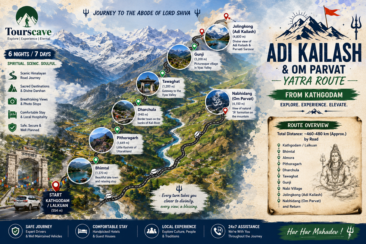 Adi Kailash Tour Package from Kathgodam 2026: Distance, Route, Itinerary, Price & Booking Guide