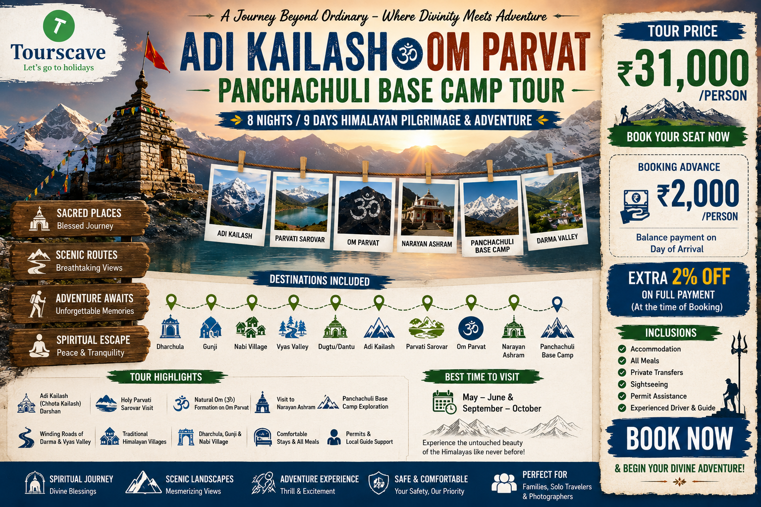 Book Your Adi Kailash, Om Parvat, Narayan Ashram & Panchachuli Base Camp Tour with Tourscave