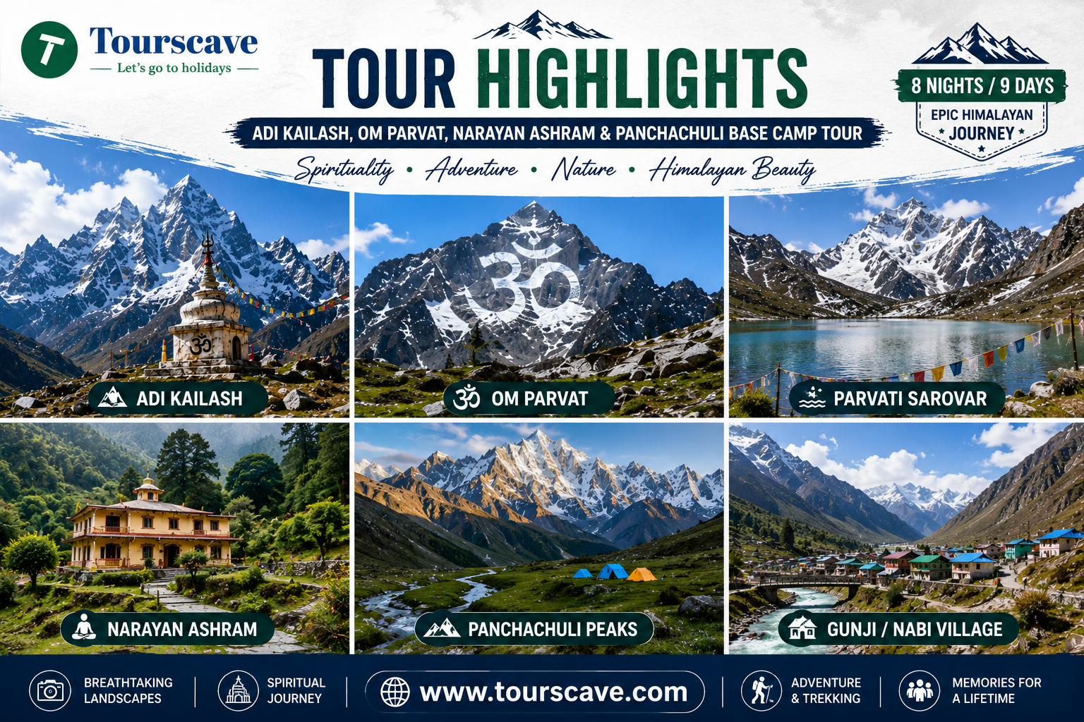 Adi Kailash, Om Parvat, Narayan Ashram & Panchachuli Base Camp Tour Highlights