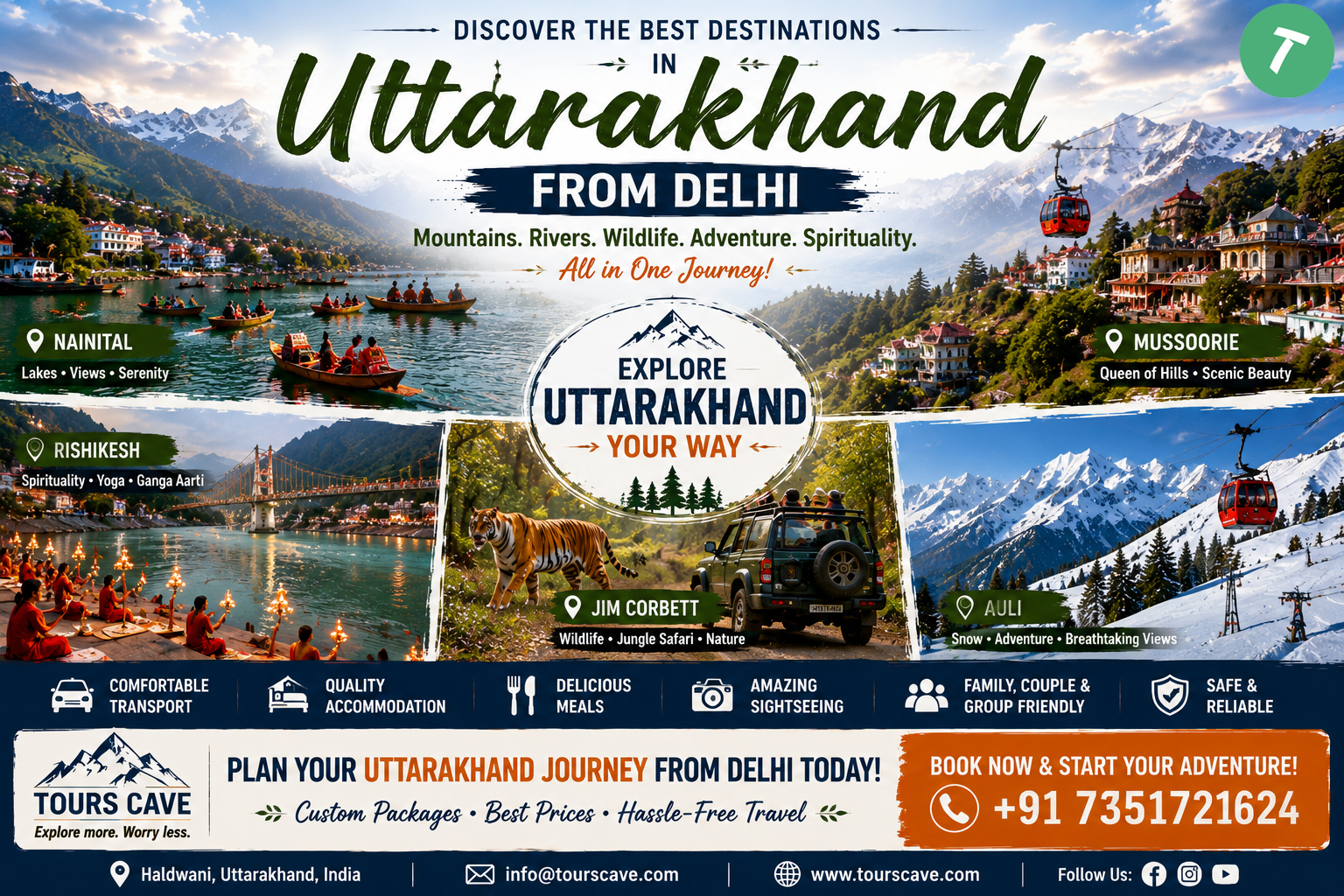Popular Destinations for a Delhi to Uttarakhand Trip