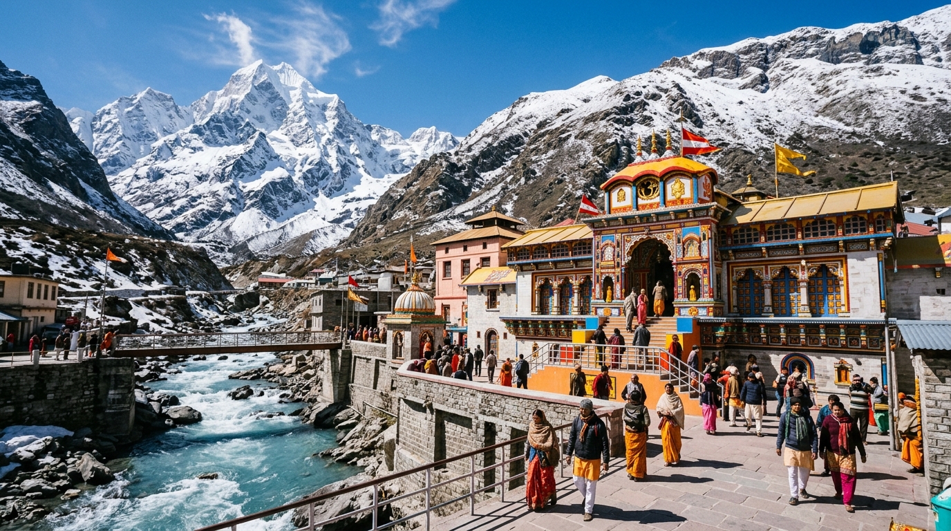 Badrinath Temple and Neelkanth Peak